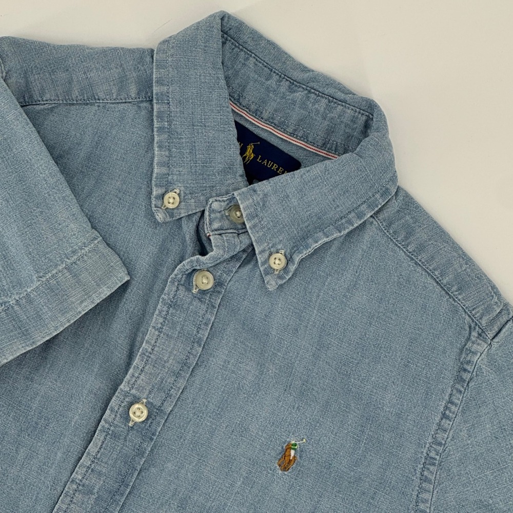 Polo Ralph Lauren Boys Size 7 Light Blue Chambray Short Sleeve Button Down Shirt